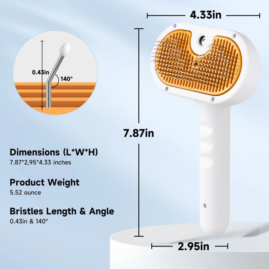 Pet Steam Brush for Dog & Cat - 3-In-1 Steam Grooming Brush for Shedding & Hair Removal - Self Cleaning Spray Comb with Mist for Long Haired Pets - Includes 1*Waterless Shampoo