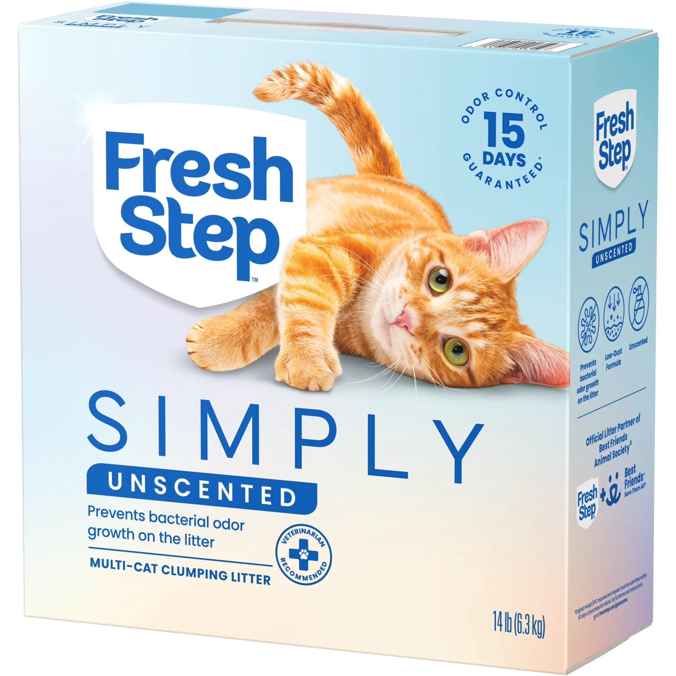 Say goodbye to odors with our Simply Unscented Clumping Cat Litter – 14 lbs of pure feline comfort! 🐾✨