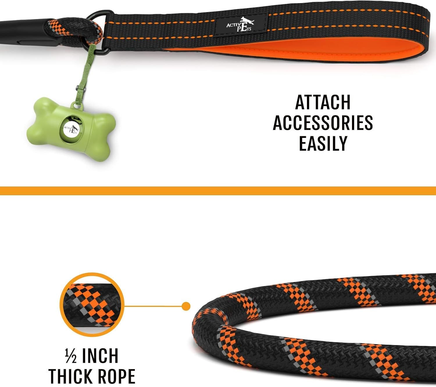 Durable Dog Rope Leash with Padded Handle and Reflective Threads, Suitable for Small, Medium, and Large Dogs - Ideal for Training, Running, and Walking
