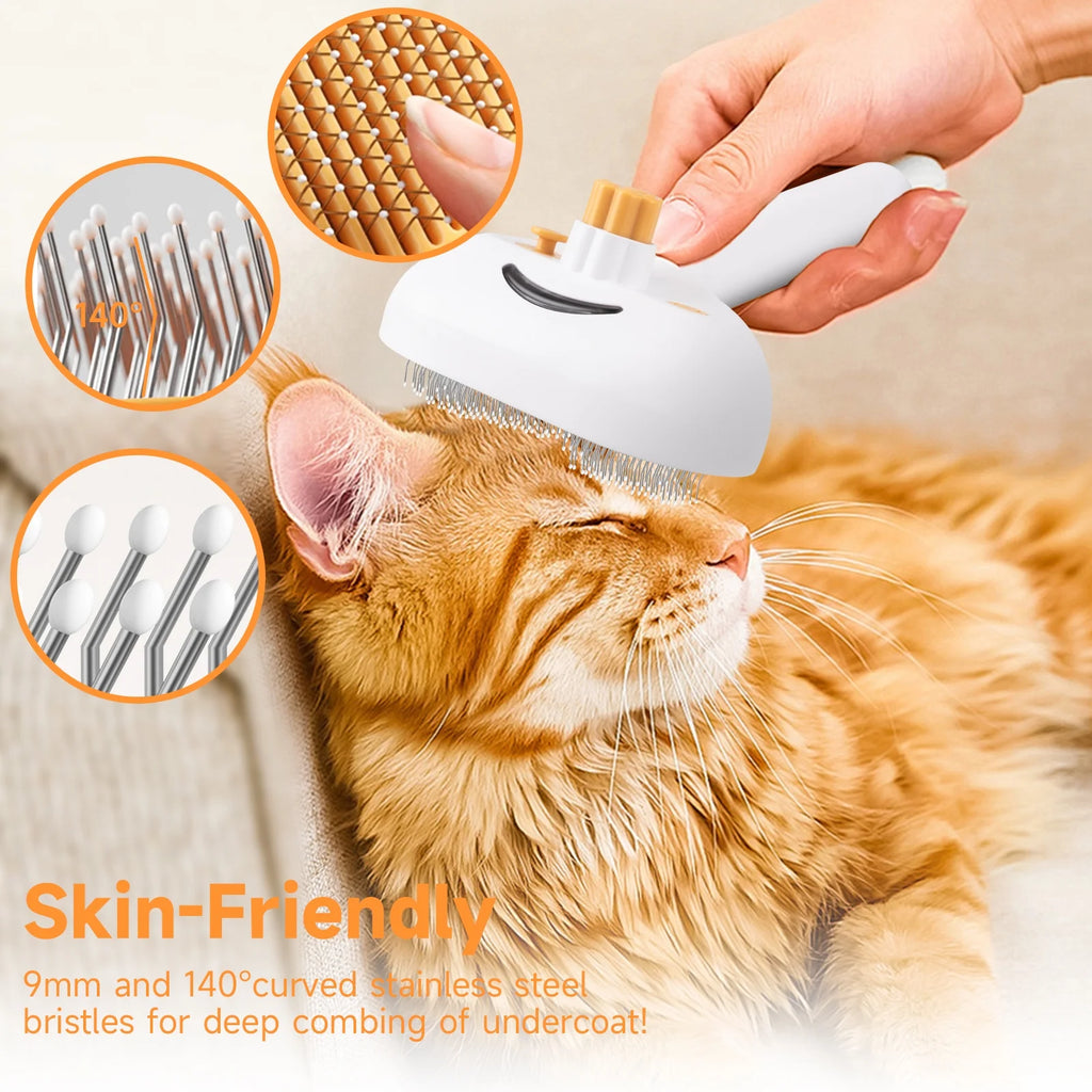 Pet Steam Brush for Dog & Cat - 3-In-1 Steam Grooming Brush for Shedding & Hair Removal - Self Cleaning Spray Comb with Mist for Long Haired Pets - Includes 1*Waterless Shampoo