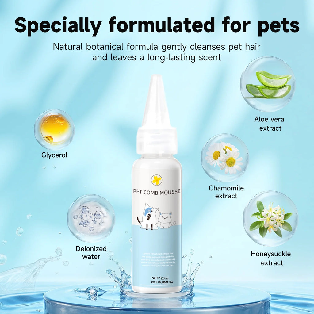 Pet Steam Brush for Dog & Cat - 3-In-1 Steam Grooming Brush for Shedding & Hair Removal - Self Cleaning Spray Comb with Mist for Long Haired Pets - Includes 1*Waterless Shampoo