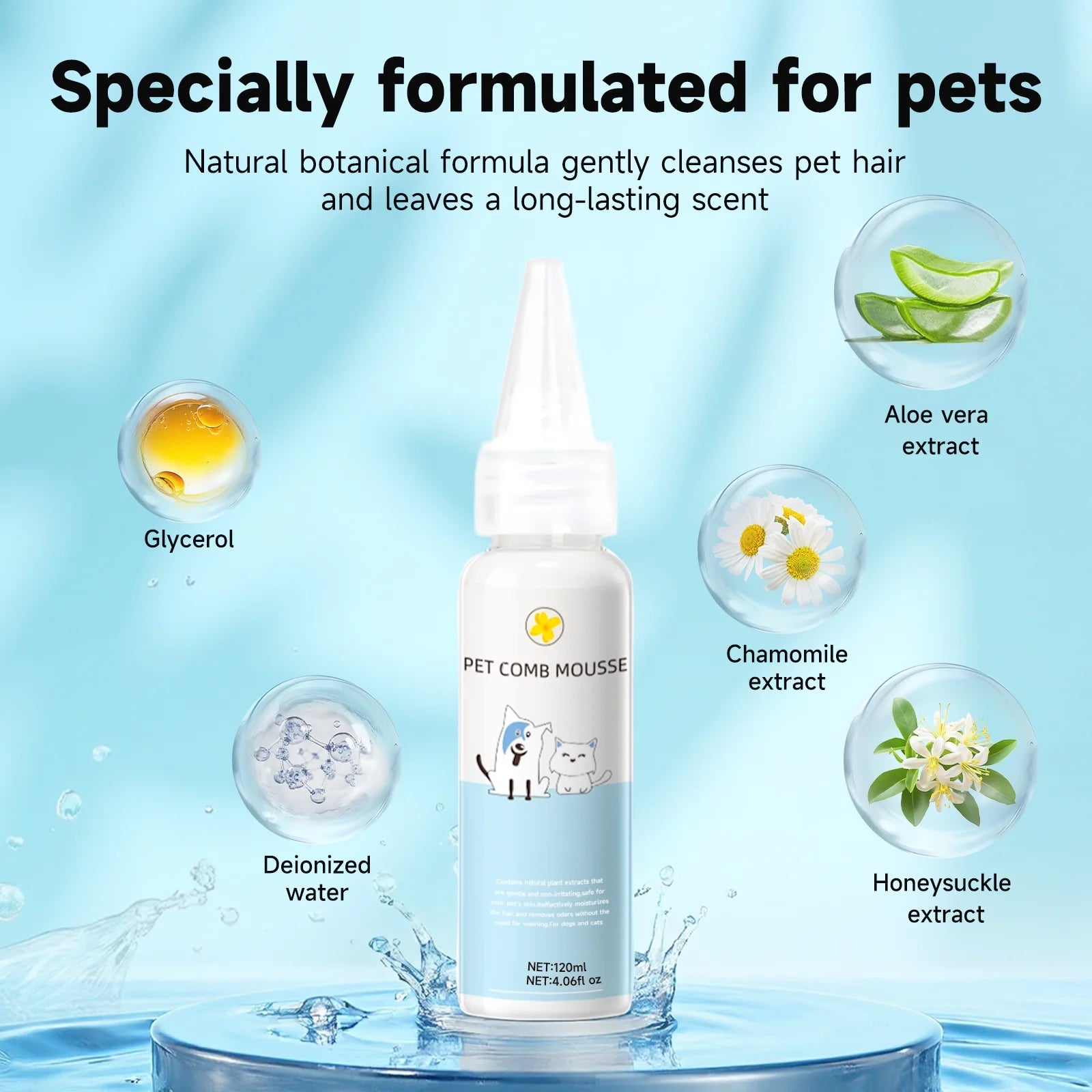 Pet Steam Brush for Dog & Cat - 3-In-1 Steam Grooming Brush for Shedding & Hair Removal - Self Cleaning Spray Comb with Mist for Long Haired Pets - Includes 1*Waterless Shampoo