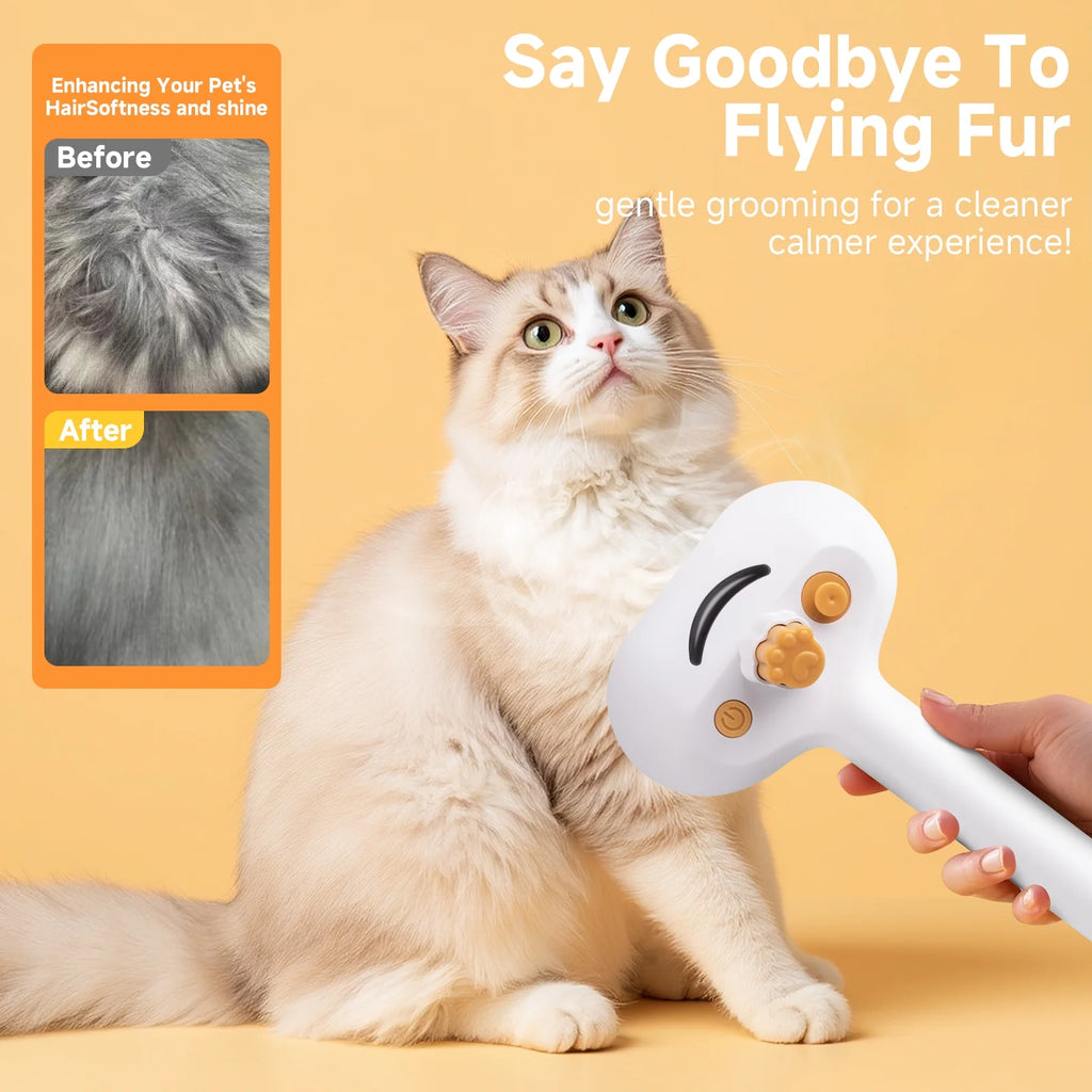 Pet Steam Brush for Dog & Cat - 3-In-1 Steam Grooming Brush for Shedding & Hair Removal - Self Cleaning Spray Comb with Mist for Long Haired Pets - Includes 1*Waterless Shampoo